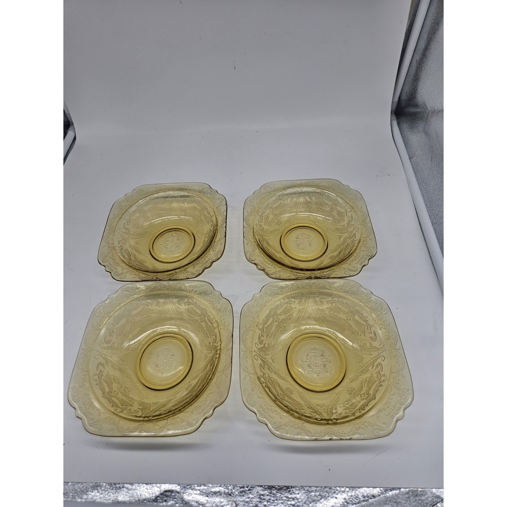 FEDERAL DEPRESSION GLASS Madrid Pattern in Amber, Set Of 4 -  7" Bowls - VINTAGE